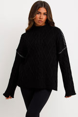 womens knitted jumper with contrast stitches cable knit