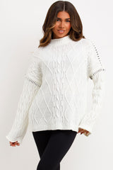 contrast stitch cable knit jumper cream 