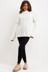 womens knitted jumper with contrast stitches cable knit