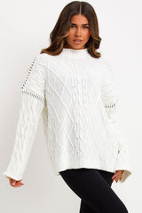 contrast stitch cable knit jumper womens