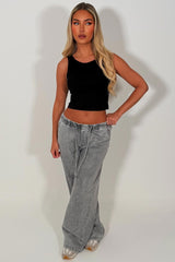 womens zara wide leg baggy jeans with elastic drawstring waistband sale uk 