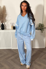 womens wide leg joggers and oversized sweatshirt co ord set with stripe styledup