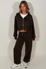 womens brown oversized joggers and crop zip up hoodie tracksuit co ord set styledup 