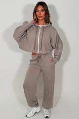 dove grey oversized zip up crop hoodie and joggers tracksuit co ord for womens casual outfit airport outfit styledup 