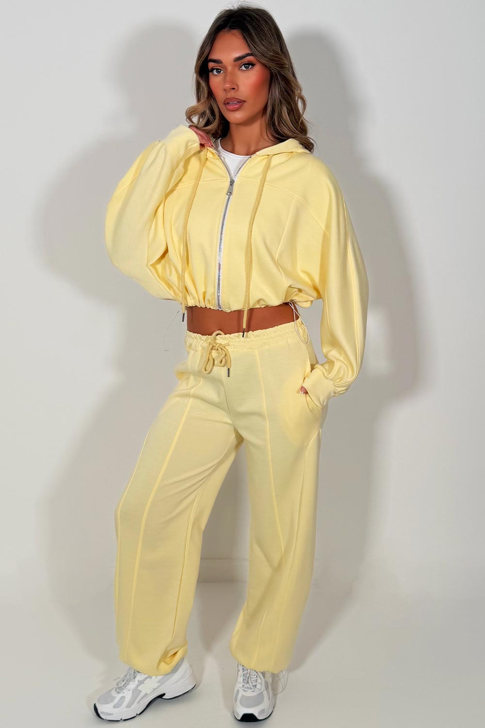 womens yellow zip up oversized hoodie and joggers two piece tracksuit co ord set styledup 