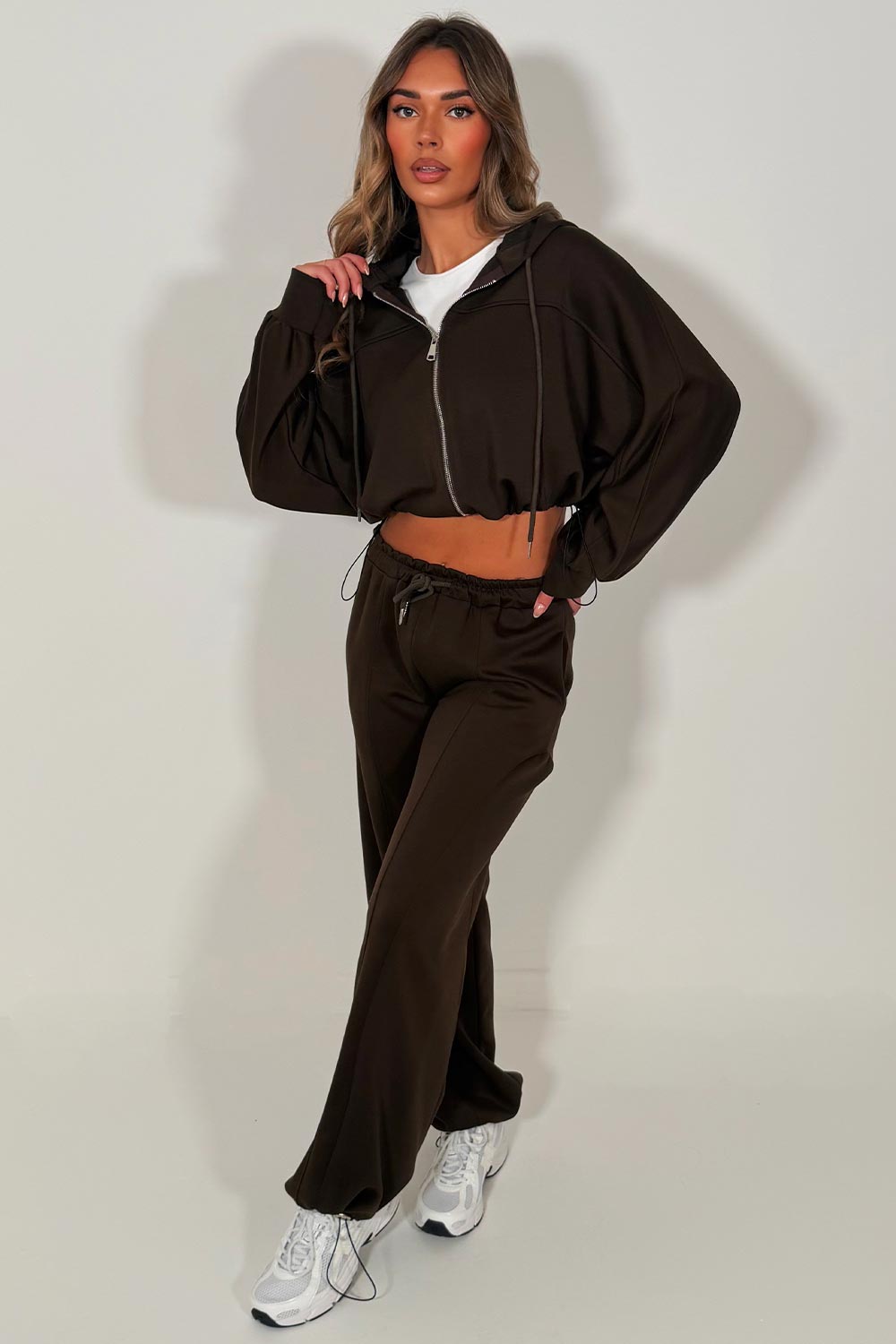 womens brown airport outfit tracksuit set 