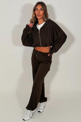 womens brown airport outfit tracksuit set 