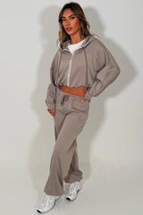 womens dove grey zip up oversized hoodie and joggers two piece tracksuit co ord set styledup 