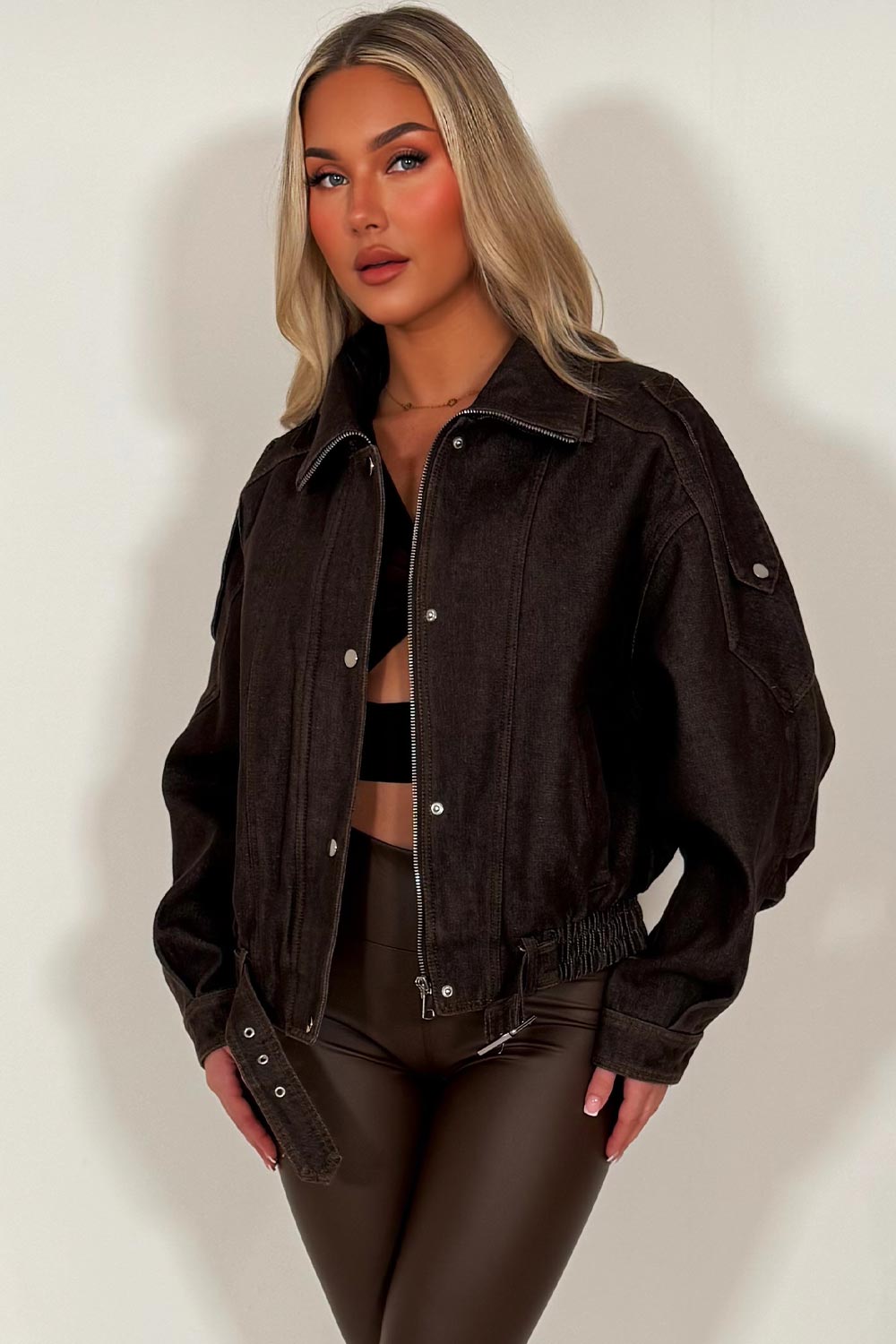 womens denim brown zara jacket styledup