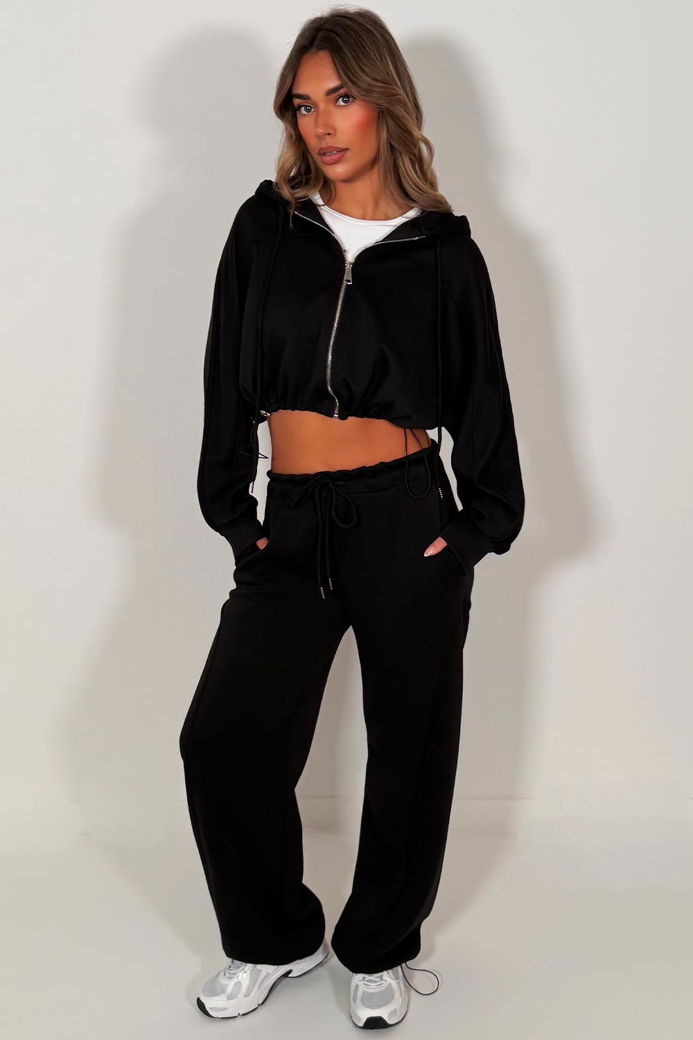 womens black oversized joggers and crop zip up hoodie tracksuit co ord set styledup 