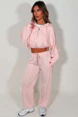 womens pink oversized zip up crop hoodie and joggers tracksuit co ord set styledup 