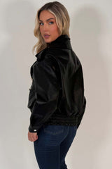 womens zara faux leather jacket black styledup uk