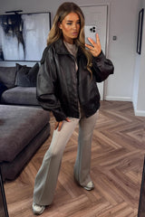 brown faux leather funnel neck jacket zara uk styledup