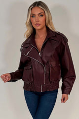 zara womens burgundy faux leather aviator jacket styledup uk