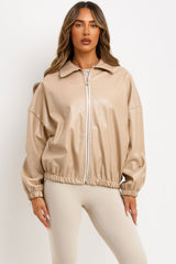 zara womens faux leather bomber jacket with long sleeves