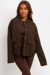 womens zara faux suede jacket with front pockets styledup