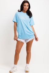 womens sky blue paris diamante t shirt 