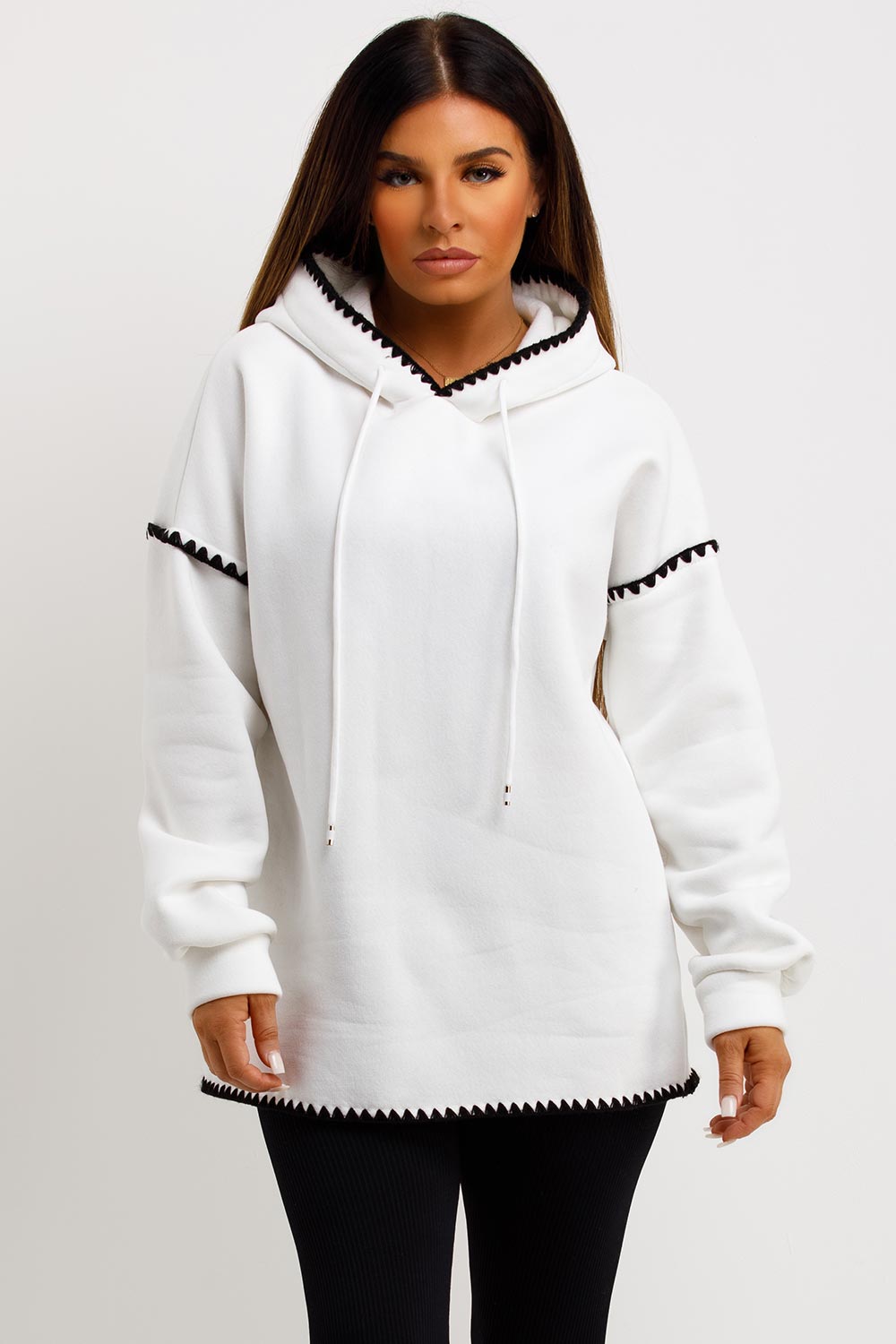 womens sweatshirt with hood and contrast stitch