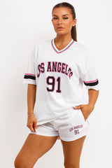 womens oversized foot ball jersey t shirt and matching shorts two piece co ord set styledup 