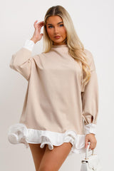 womens sweatshirt dress with frill hem going out new year outfit