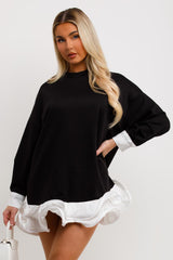 womens frill hem oversized sweatshirt dress with long sleeves sale uk
