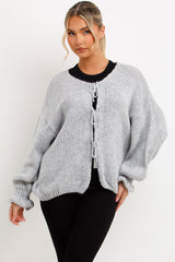 tie front chunky knit cardigan grey