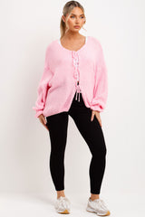 tie front chunky knit cardigan womens knitwear pink