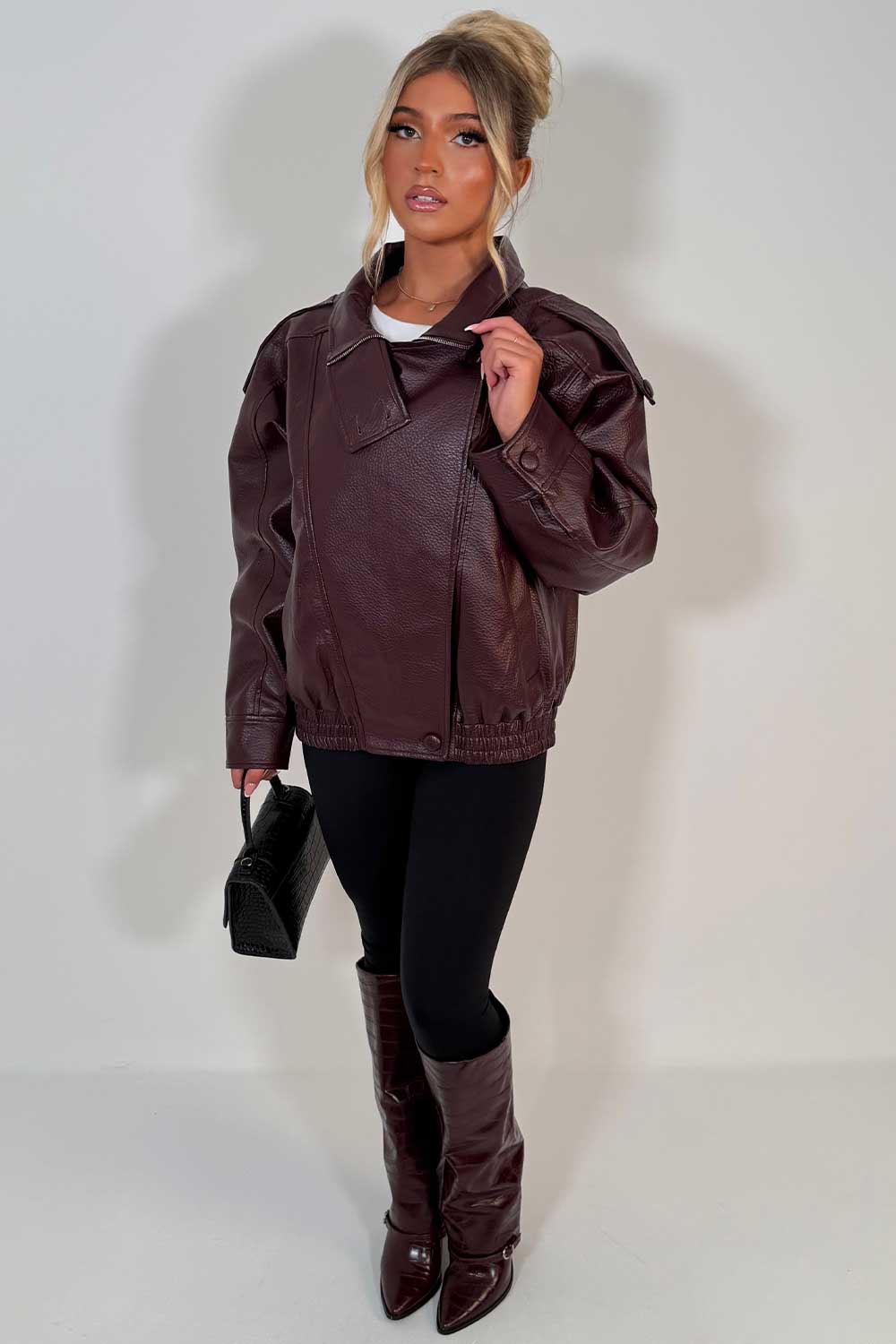 womens zara leather look jacket uk sale