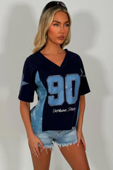 oversized t shirt with v neck diamante rhinestones styledup white fox uk