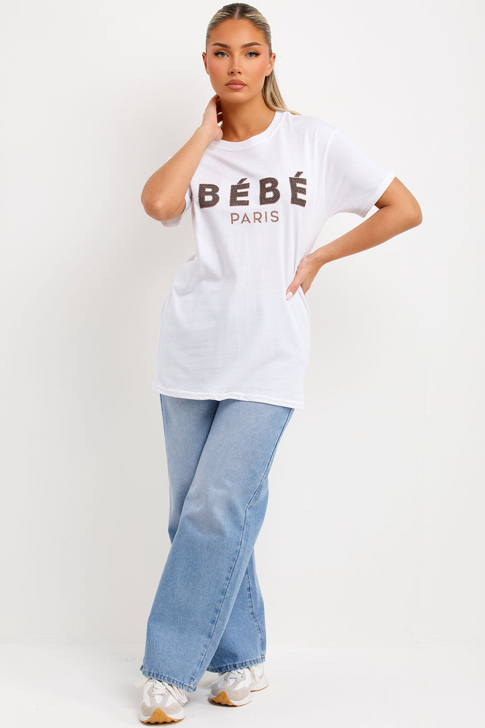 babe paris slogan white oversized t shirt