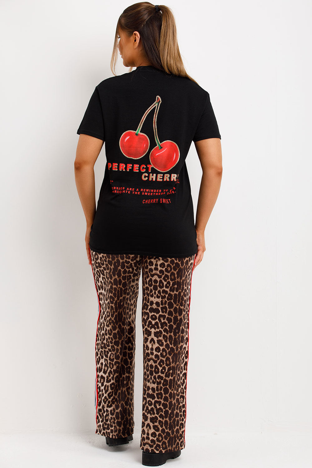 womens black t shirt with chrerry print uk