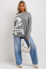 womens knitted oversized jumper with love slogan