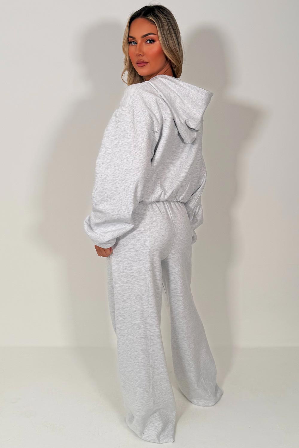 zara womens grey marl soft bomber jacket with zip elasticated hem and joggers tracksuit set airport outfit uk