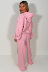 zara womens pink soft bomber jacket with zip elasticated hem and joggers tracksuit set airport outfit uk