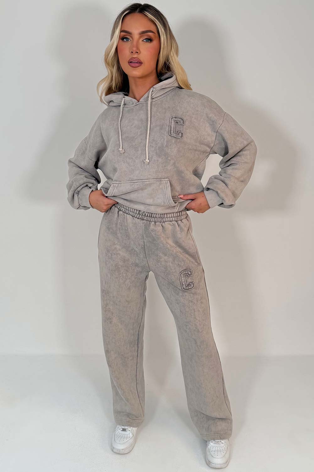 womens c emblem hoodie and joggers lounge set tracksuit co ord styledup uk
