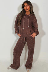 womens hoodie and joggers tracksuit set with crosses brown