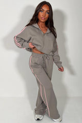 womens hoodie and joggers tracksuit set airport outfit dove grey styledup