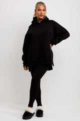 womens black hoodie and leggings matching set