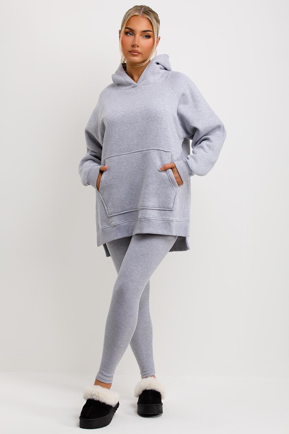 Women's Hoodie And Leggings Set Grey Loungewear –