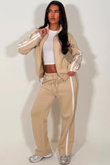 zip up sweatshirt and wide leg joggers tracksuit womens loungewear set 