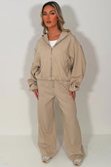 soft bomber hooded jacket and seam detail joggers two piece tracksuit set zara womens uk