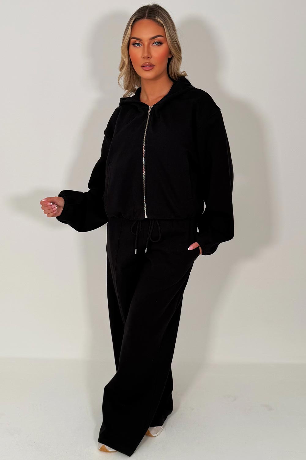 zara womens soft bomber jacket and joggers tracksuit co ord set airport outfit 