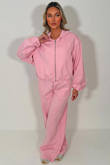 soft bomber hooded jacket and seam detail joggers two piece tracksuit set zara womens uk