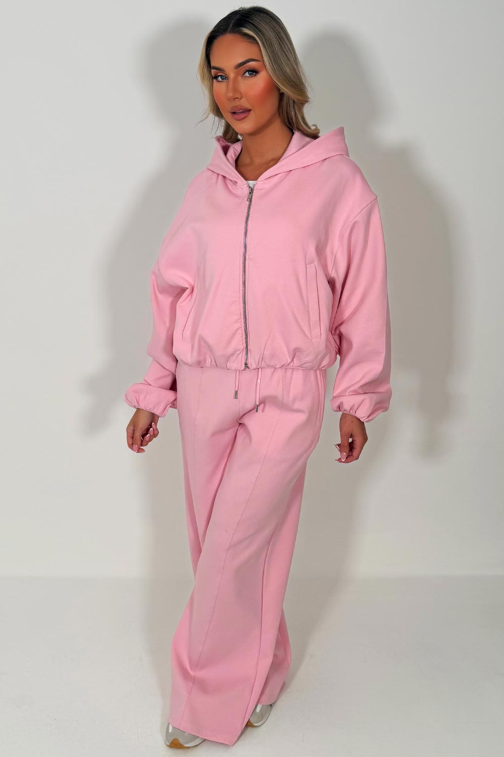 zara womens soft bomber jacket and joggers tracksuit co ord set airport outfit 