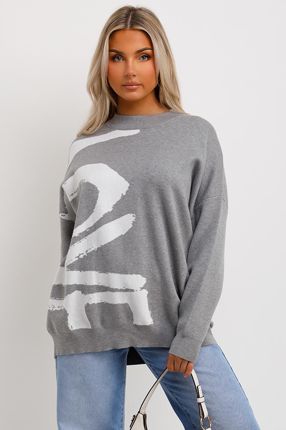 oversized knitted jumper love slogan