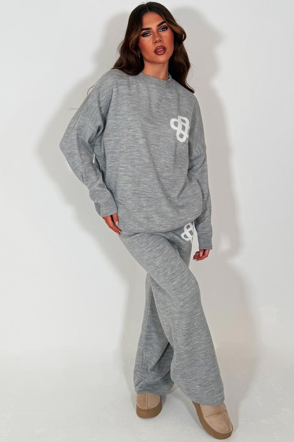 grey knitted lounge set couture club womens uk