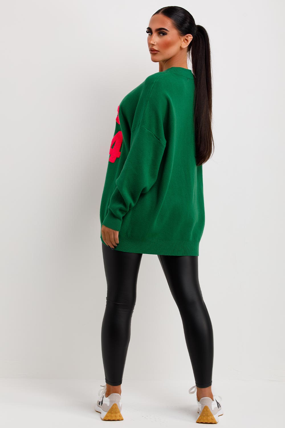 womens oversized knitted jumper with 1984 towelling