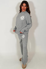 womens knitted sweatshirt jumper and knitted trouser lounge set couture club uk sale