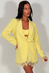 womens yellow blazer with lace trim occasion going out date night outfit for summer styledup