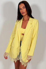womens going out occasion blazer with lace trim oversized loose fitting going out festival outfit styledup